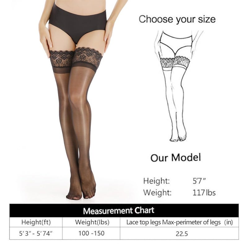 ARRUSA Shimmery Tights for Women, Lace Top Pantyhose Sexy High-thigh Sheer Stockings Opaque - Image 5